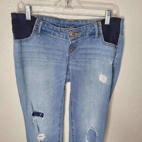 Old Navy Maternity Boyfriend Skinny Ankle jeans Size 2 Side Panels Stretch holes - Picture 2 of 8